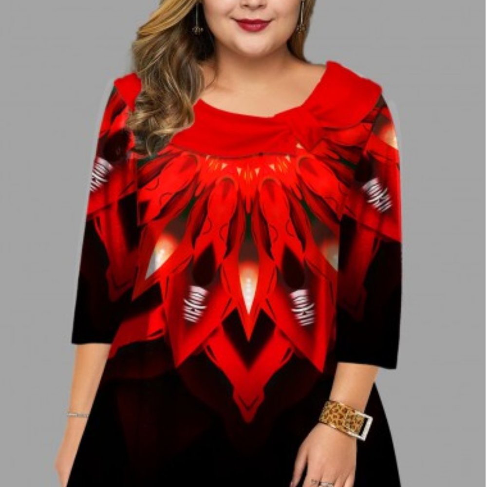 Plus Size Printed Gradient Tunic Top